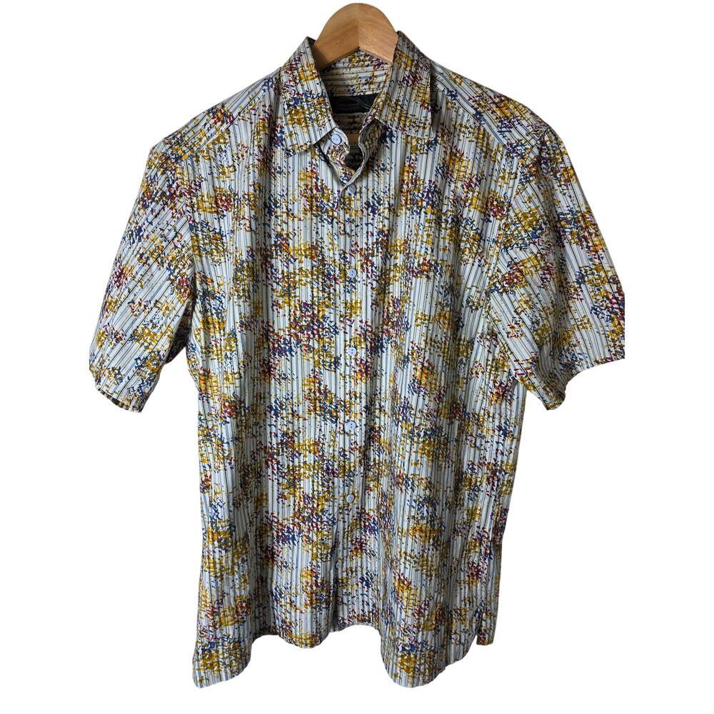 JHANE BARNES Yellow Red Floral Cotton Sporty Short Sleeve Shirt SZ L